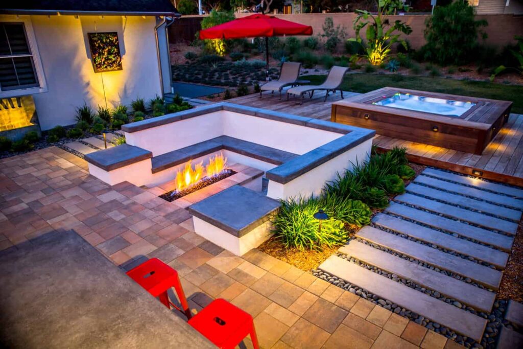 j lxl hot tub deck firepit installation